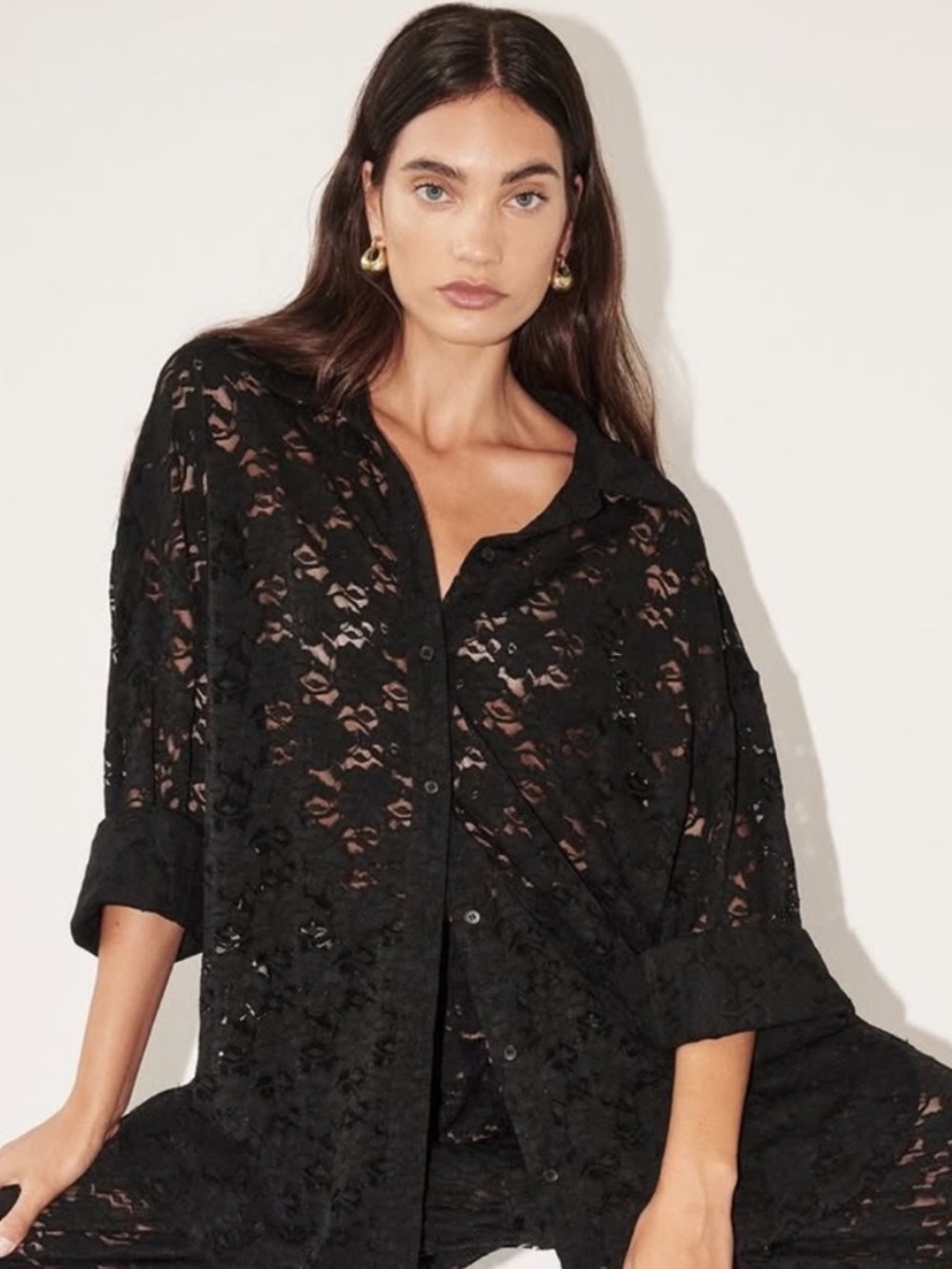 NWT • Loula black lace long sleeve shirt - US 2/ AU 6